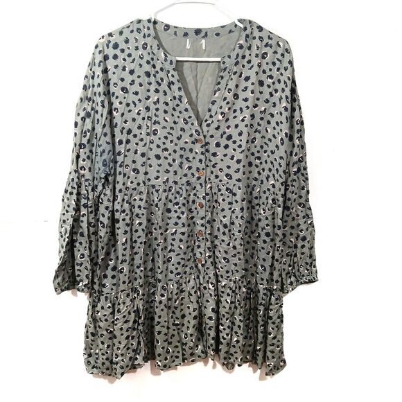 Mud Pie Animal Print Tiered Lomg Sleeve Mini Dress - Picture 3 of 11